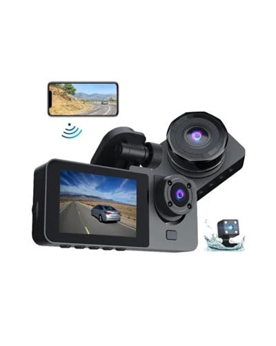 1080p Ön + 720p Arka & İç Kamera – Suya Dayanıklı Araç Güvenlik Kamerası