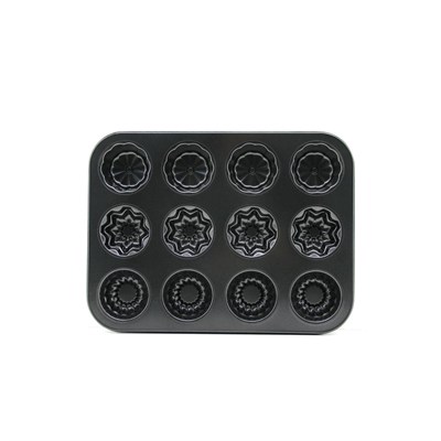 12 Gözlü Metal Muffin Kek Kalıbı - Siyah