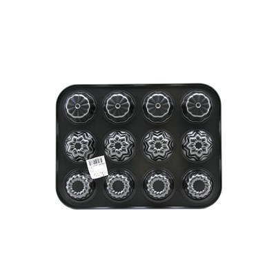 12 Gözlü Metal Muffin Kek Kalıbı - Siyah