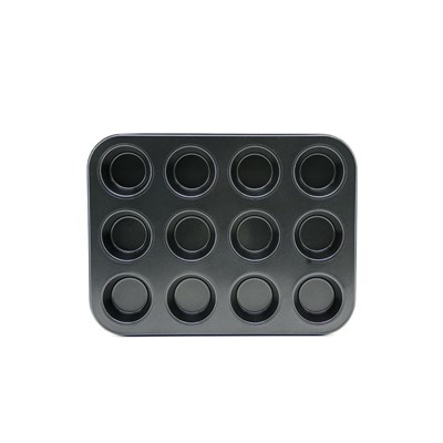 12 Gözlü Metal Muffin Kek Kalıbı - Siyah (Düz)