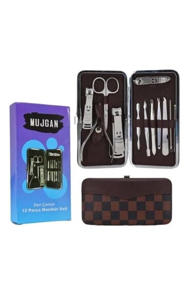 12 Parça Manikür Pedikür Seti Özel Deri Çanta El Ayak Bakımı Akne ve Sivilce Temizleme