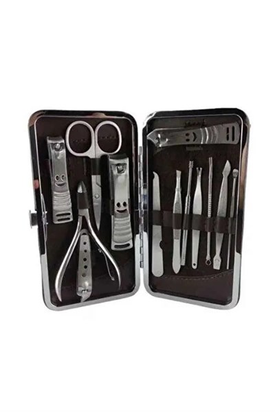 12 Parça Manikür Pedikür Seti Özel Deri Çanta El Ayak Bakımı Akne ve Sivilce Temizleme