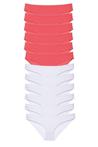 12 adet Eko Set Likralı Kadın Slip Külot Fuşya Beyaz