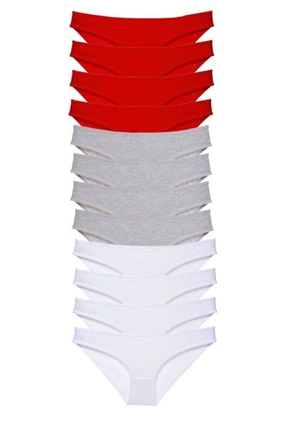 12 adet Süper Eko Set Likralı Kadın Slip Külot Kırmızı Gri Beyaz