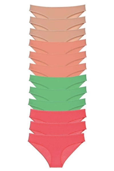 12 adet Süper Eko Set Likralı Kadın Slip Külot Ten Pudra Yeşil Fuşya