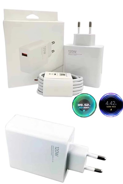 120 Watt Turbo Hızlı Şarj Aleti Seti Hızlı Şarj Adaptörü Beyaz