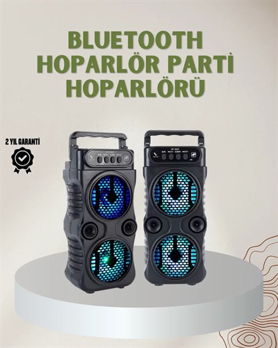 1200 mAh Şarjlı LED Işıklı Bluetooth Hoparlör – FM Radyolu, Hafıza Kart Destekli