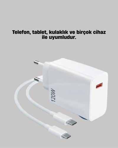 120W Mi Turbo Destekli Hızlı Şarj Cihazı Type-C Uyumlu Akım Korumalı