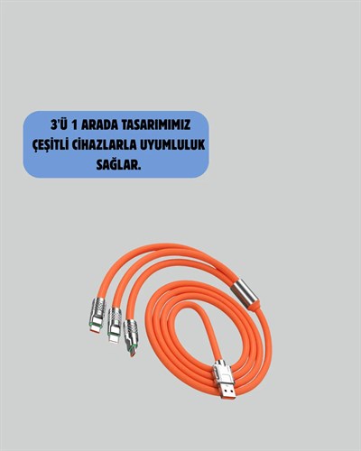 120W Şarj Destekli 3’ü 1 Arada Çoklu Şarj Kablosu – 1.2 Metre