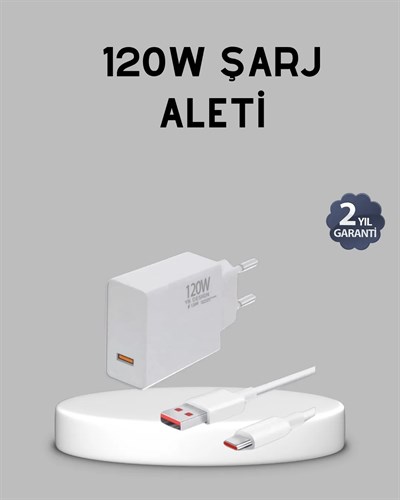 120W Süper Hızlı Şarj Adaptörü – Type-C Kablo Dahil, Yüksek Voltaj Korumalı