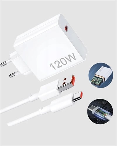 120W Süper Hızlı Şarj Adaptörü – Type-C Kablo Dahil, Yüksek Voltaj Korumalı