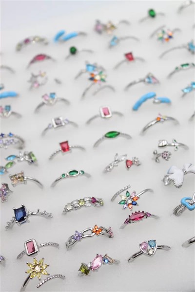 12li Karışık Prenses Yüzük Seti - Gümüş