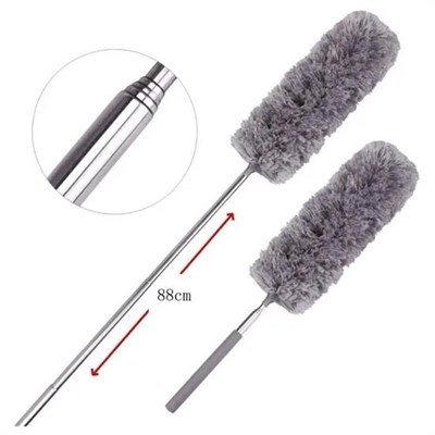 140 Cm Teleskopik Uzatılabilir Mikrofiber Yumuşak Başlıklı Gri Toz Alma Fırçası Toz Püskülü