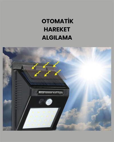 144 LEDli Geniş Aydınlatma Alanına Sahip Güneş Enerjili Güvenlik Lambası