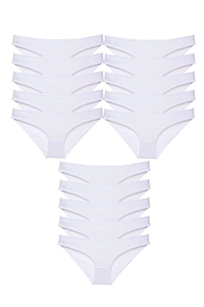 15 adet Süper Eko Set Likralı Kadın Slip Külot Beyaz