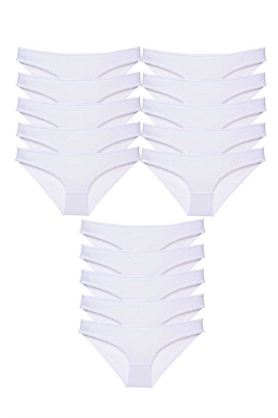 15 adet Süper Eko Set Likralı Kadın Slip Külot Beyaz
