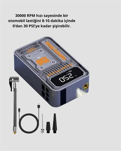 150 PSI Kablosuz Şarjlı Hava Pompası – LED Ekranlı ve Otomatik Kapanma Özellikli