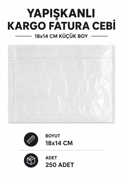 18x14 Cm Küçük Boy Yapışkanlı Kargo Fatura Cebi 250 Adet