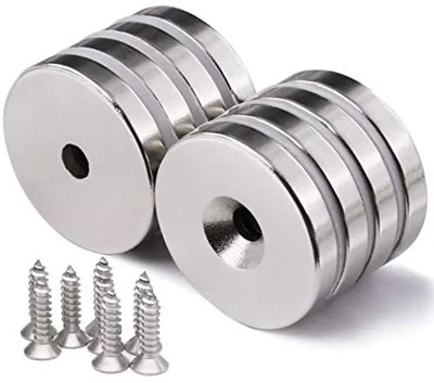 2 Adet 25x10/5x5,5 mm Neodyum Mıknatıs Havşa Delikli Magnet Vida Atılabilir N35 Nikel Paslanmaz