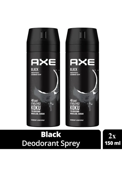 2 Adet Axe Erkek Deodorant & Bodyspray Black 48 Saat Etkileyici Koku Vücut Spreyi 150 ml