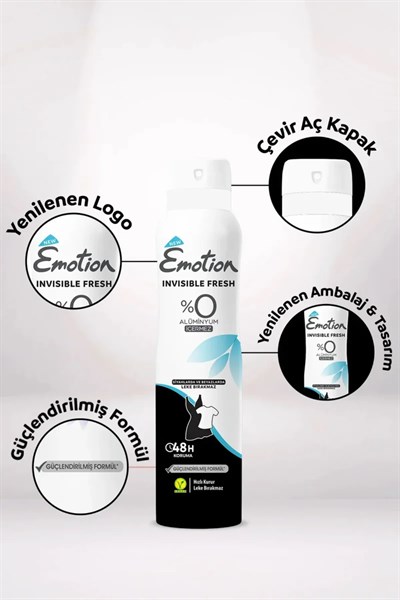 2 Adet Emotion Invisible Fresh Black & White Kadın Deodorant 150ml Vegan, Leke Bırakmaz