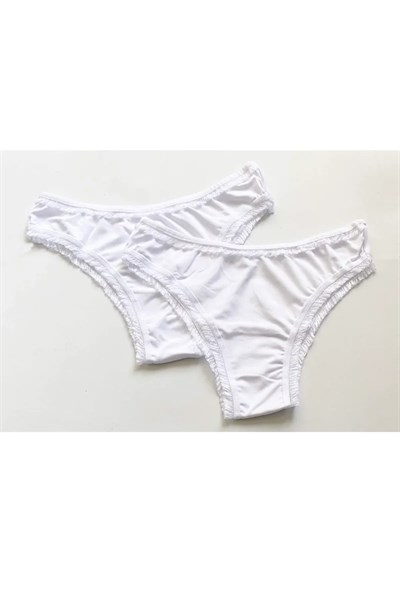 2 Adet Kadın Mikro Bikini Külot İnce Lastik FırFır Kenarlı Yumuşak Doku İç Giyim Beyaz