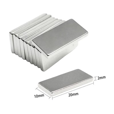 20×10×2 mm N35 Neodyum Mıknatıs – Köşeli, Nikel Kaplama