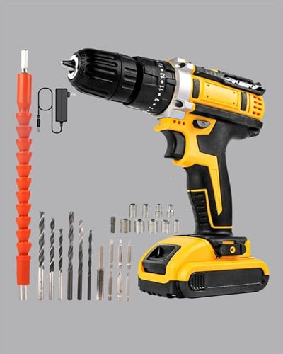 24 Parça Çift Bataryalı Akülü Darbeli Matkap – Güçlü Motor, Metal Dişli, LED Işıklı