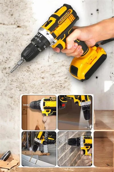 24 Parça Çift Bataryalı Şarjlı Matkap Seti 24W Motor ve Otomatik Mil Kilitli Tasarım