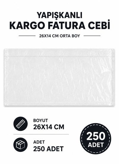 26x14 Cm Orta Boy Yapışkanlı Kargo Fatura Cebi 250 Adet