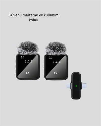 2in1 Kablosuz Yaka Mikrofonu iOS ve Android Uyumlu