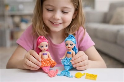 2li Deniz Kızı Bebek Seti - Hareketli Eklemler ve Aksesuarlı - Pembe & Mavi