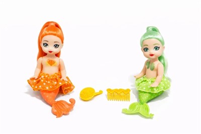 2li Deniz Kızı Bebek Seti - Hareketli Eklemler ve Aksesuarlı -Turuncu & Yeşil