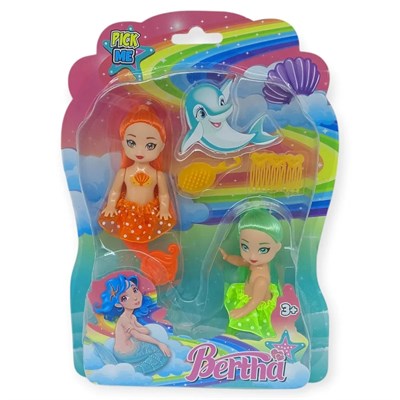 2li Deniz Kızı Bebek Seti - Hareketli Eklemler ve Aksesuarlı -Turuncu & Yeşil