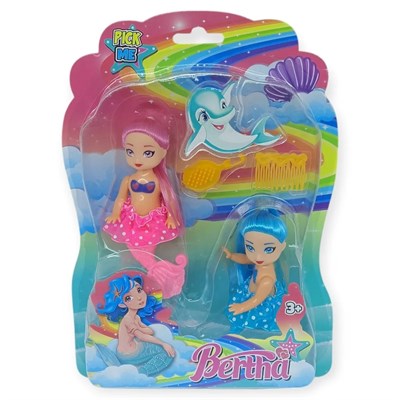 2li Deniz Kızı Bebek Seti - Hareketli Eklemler ve Aksesuarlı - Pembe & Mavi