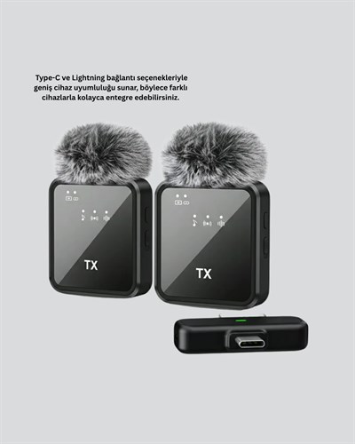 2’li Kablosuz Yaka Mikrofonu Type-C ve Lightning Uyumlu Profesyonel Set