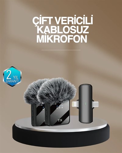 2’li Kablosuz Yaka Mikrofonu Type-C ve Lightning Uyumlu Profesyonel Set