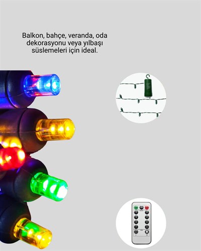 2x2 Metre Pil ile Çalışan Perde LED Işık – 8 Modlu Dekoratif