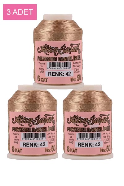 3 Adet Altınbaşak Oya ve Dantel İpi 20 gr - Royaleks - No: 042
