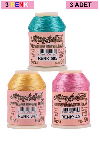 3 Adet Altınbaşak Oya ve Dantel İpi 20 gr - Royaleks - No: 347 - 040 - 505