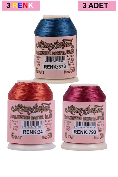 3 Adet Altınbaşak Oya ve Dantel İpi 20 gr - Royaleks - No: 024 - 793 - 373