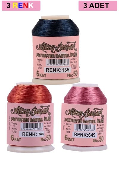 3 Adet Altınbaşak Oya ve Dantel İpi 20 gr - Royaleks - No: 554