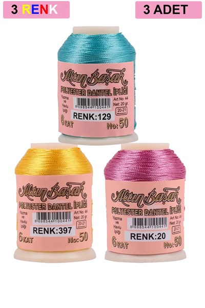 3 Adet Altınbaşak Oya ve Dantel İpi 20 gr - Royaleks - No: 397 - 020 - 129