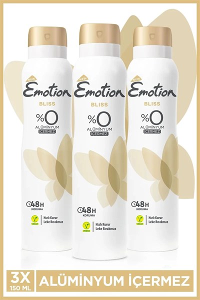 3 Adet Emotion Bliss Kadın Vegan Deodorant 150 Ml Hızlı Kurur , Leke Bırakmaz