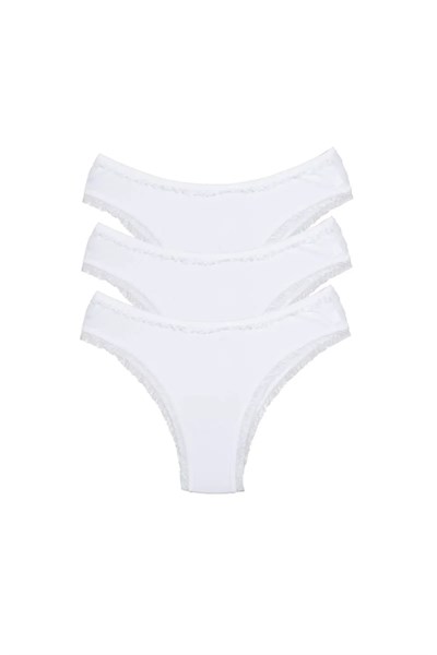 3 Adet Kadın Mikro Bikini Külot İnce Lastik FırFır Kenarlı Yumuşak Doku İç Giyim Beyaz