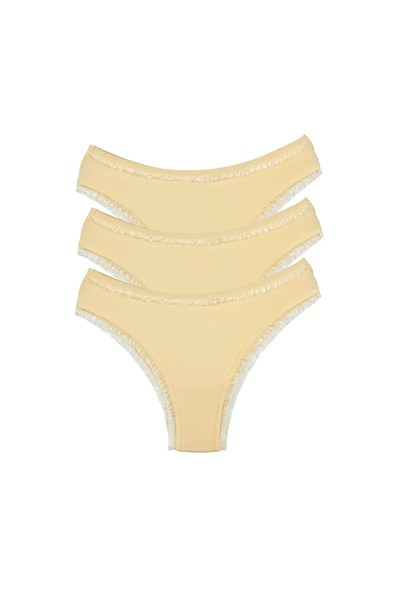 3 Adet Kadın Mikro Bikini Külot İnce Lastik FırFır Kenarlı Yumuşak Doku İç Giyim Ten