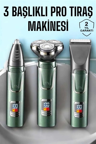 3 Başlıklı Profesyonel Saç ve Sakal Bakım Seti Vücut, Burun ve Kulak Tüy Alma