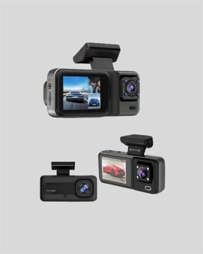 3 Kameralı Araç DVR 1080P Ön + HD Arka + İç Kamera Döngü Kayıt 2’’ Ekran