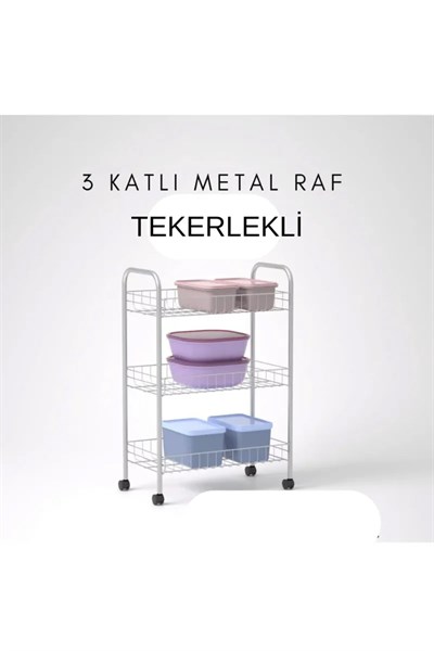 3 Katlı Metal Raf Tekerlekli- Düzenleyici - Organizatör (DEMONTE)