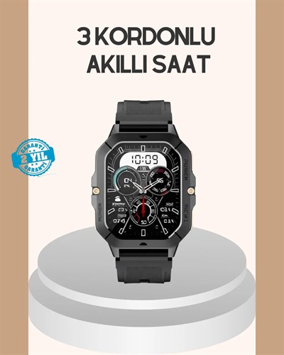 3 Kordonlu Akıllı Saat Uzun Pil Süreli